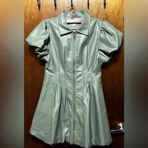 Green Puff Sleeve Mini Dress